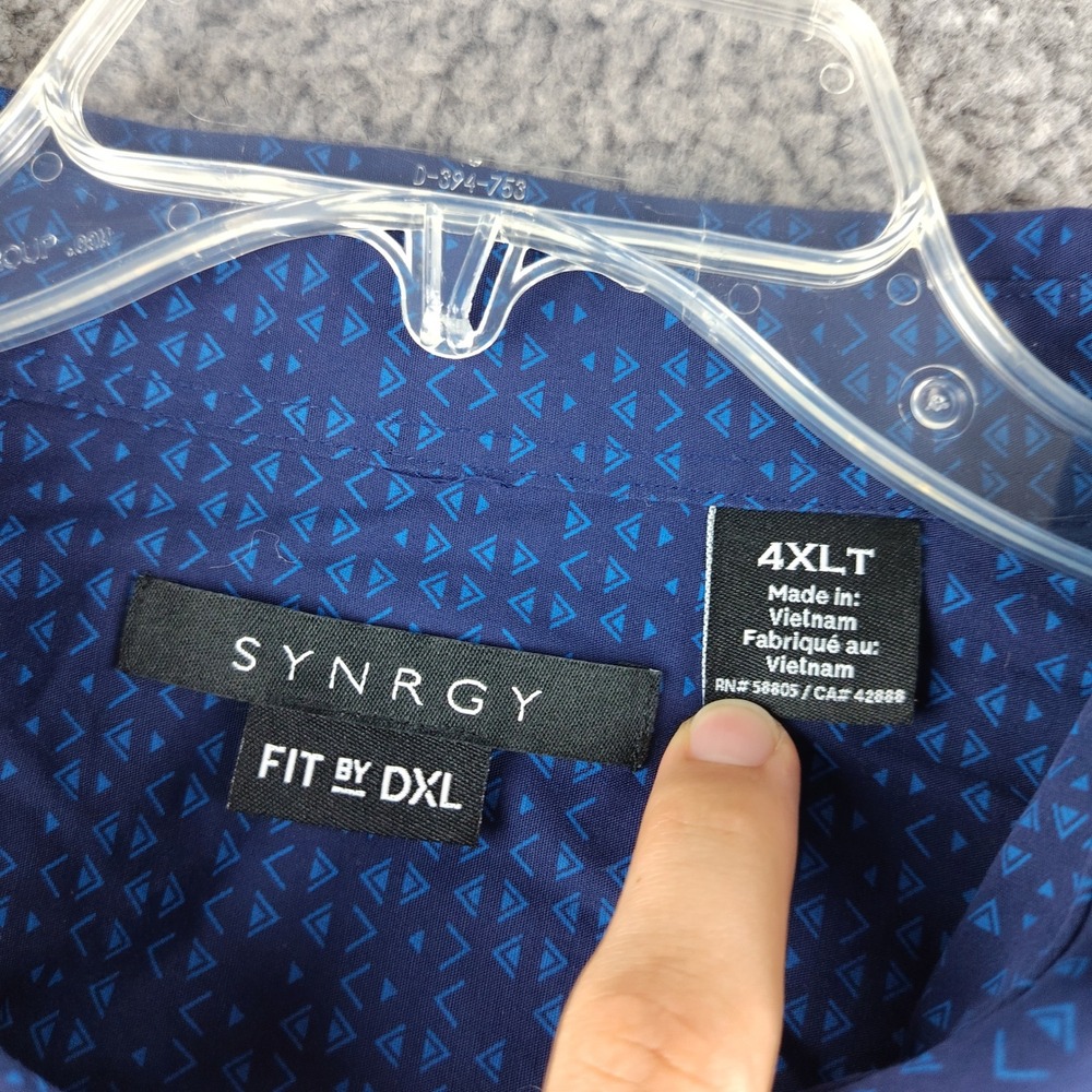 Synrgy Shirt Mens 4XLT Fit by DXL Blue Geometric Button Up Cotton Office EUC - Picture 5 of 7